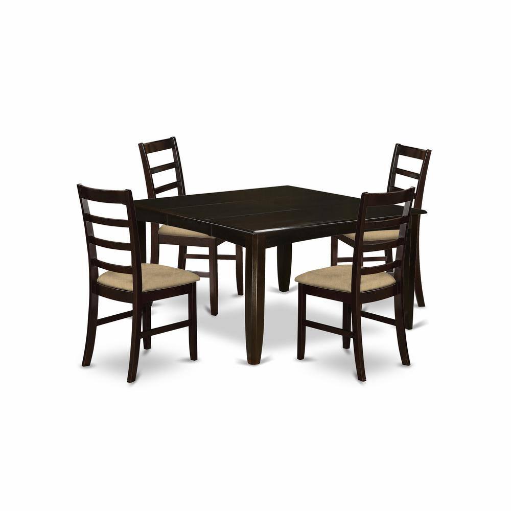 Back. East West Furniture - PFAN5-CAP-C 5 Pc Dining set-Table with Leaf and 4 Kitchen Chairs. - Cappuccino.
