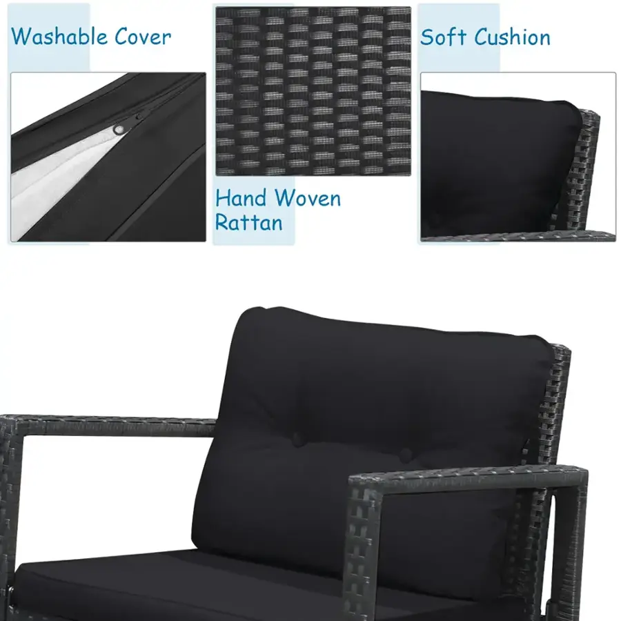 Washable cover, soft cushion, hand woven rattan.