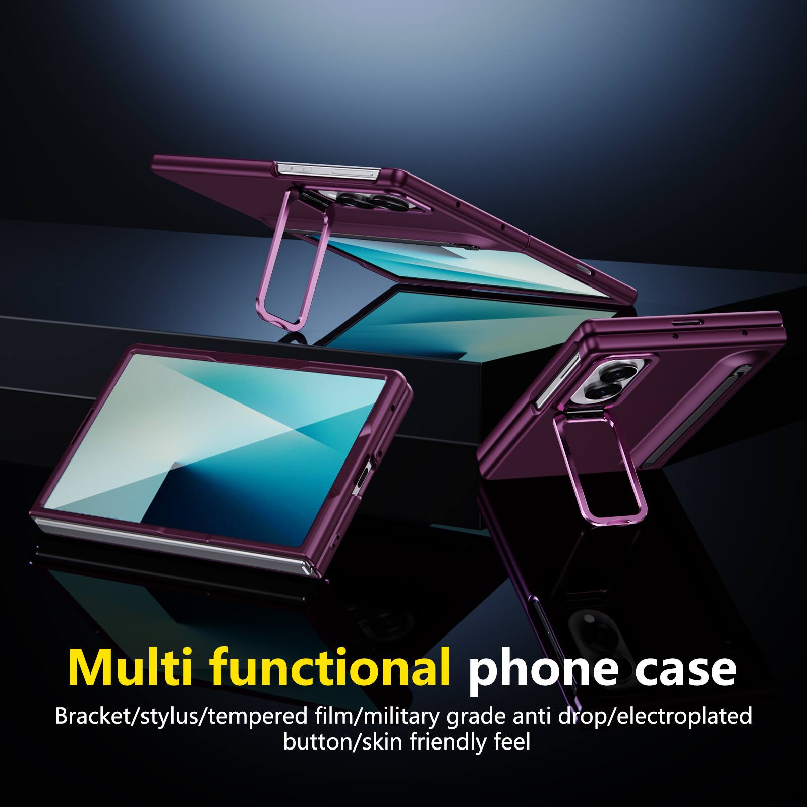 Multi functional phone case  
Bracket/stylus/tempered film/military grade anti drop/electroplated button/skin friendly feel