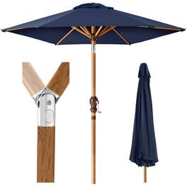 Best Choice Products - 10ft Outdoor Woodgrain Pattern Steel Market Patio Umbrella w/ Crank, Tilt - Navy Blue