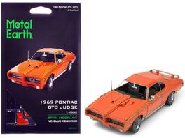 Model Kit 1969 Pontiac GTO Judge Stripes (Moderate Difficulty) Steel Model by Metal Earth - Orange with Black