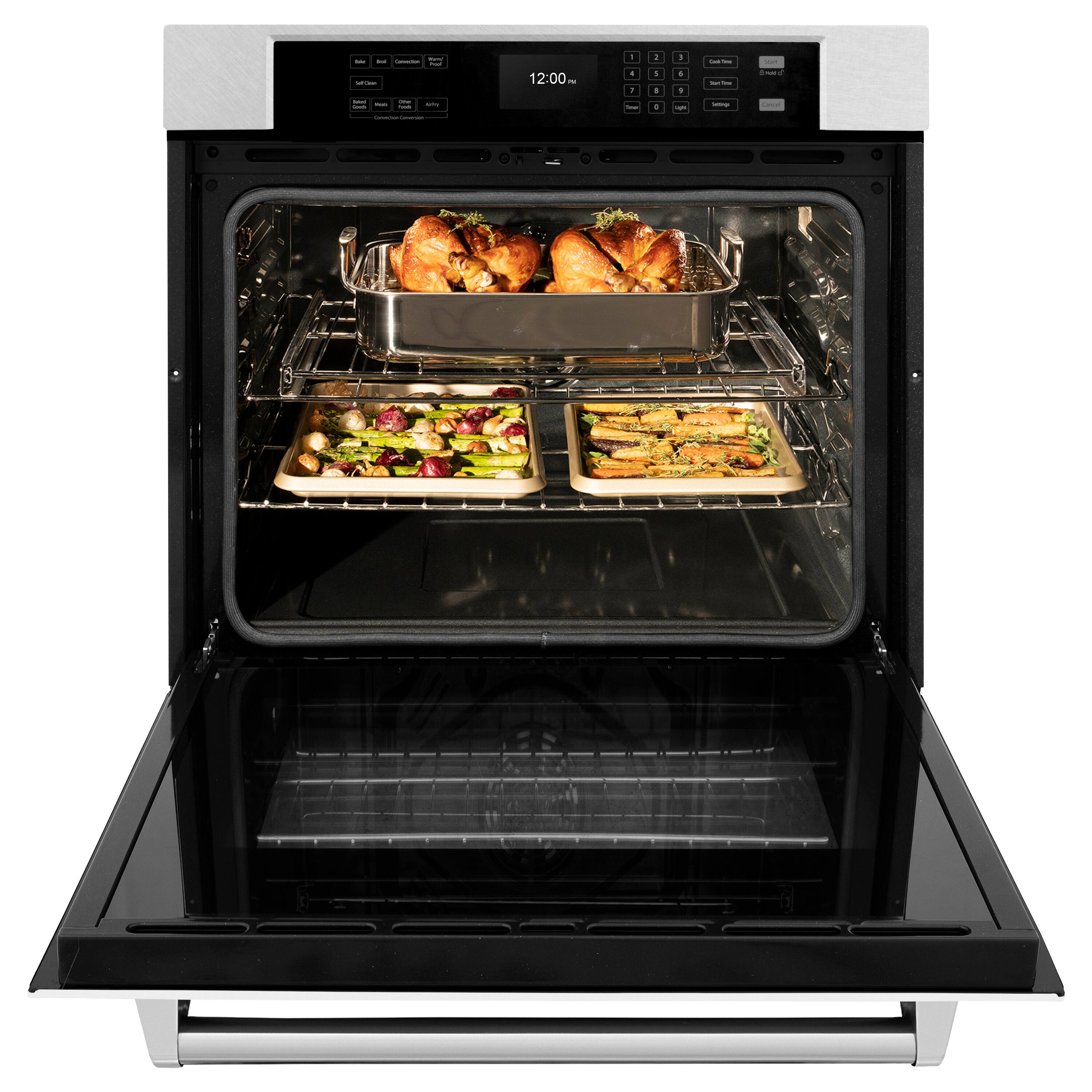 Angle. ZLINE - ZLINE 30 in. True Convection Wall Oven w/ Air Fry in Satin Stainless Steel w/ White Door - Satin Stainless Steel.