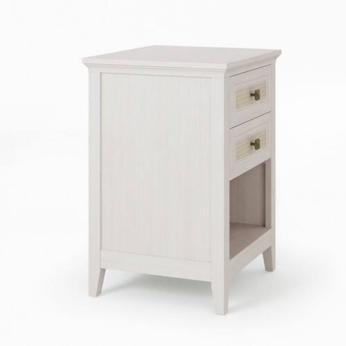 Alt View 8. LUCKY ONE - 17.7" Assembled Rattan Nightstand 2-Drawer Shelf Boho - White.