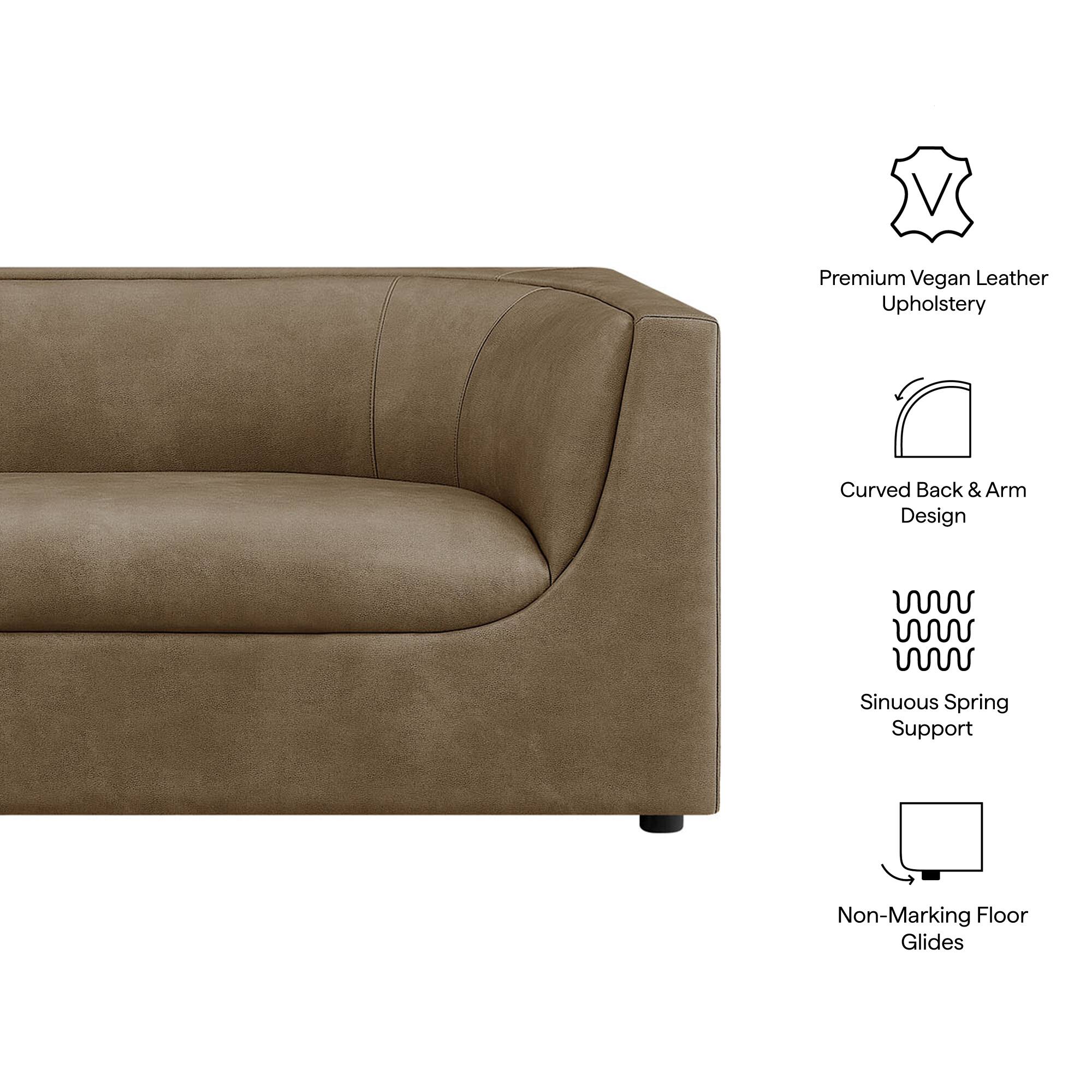 Premium Vegan Leather Upholstery  
Curved Back & Arm Design  
Sinuous Spring Support  
Non-Marking Floor Glides