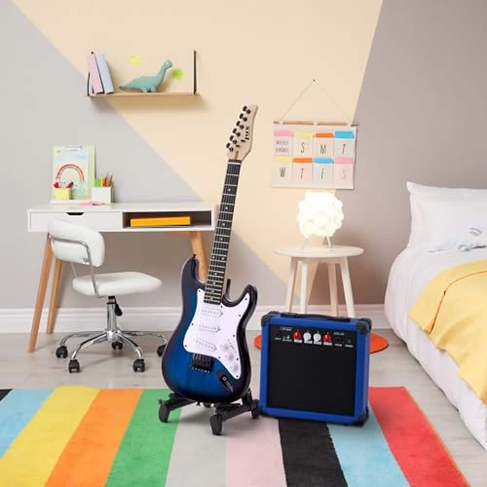 Lyxpro - 36" Electric Guitar Kit Bundle w/ 20W Amp, Tuner, Strings, Picks, Strap & Case - Blue