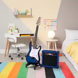 Lyxpro - 36" Electric Guitar Kit Bundle w/ 20W Amp, Tuner, Strings, Picks, Strap & Case - Blue