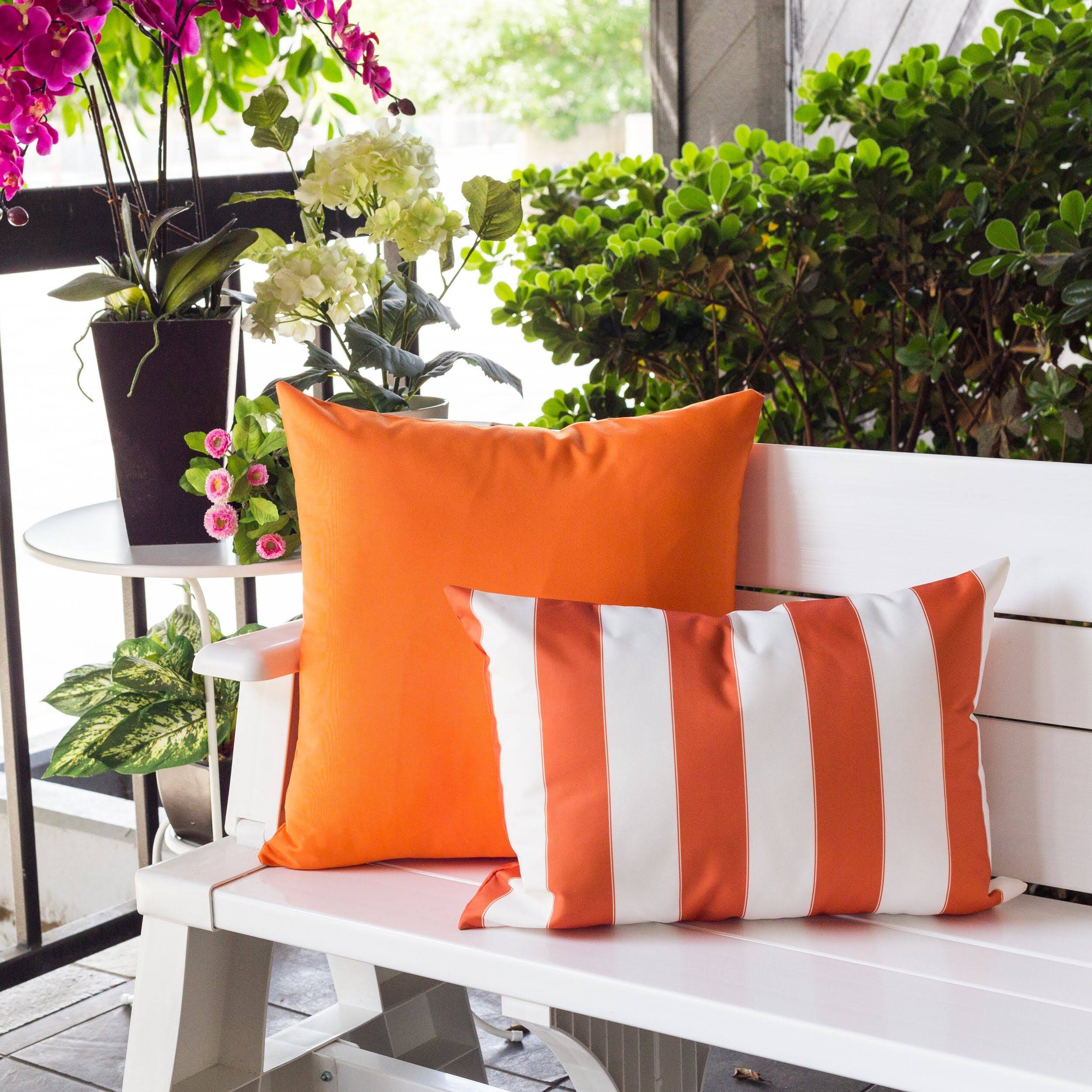 Angle. TinyHomie - Horizon Stripe Pillow 14x20 Outdoor Indoor - Orange.