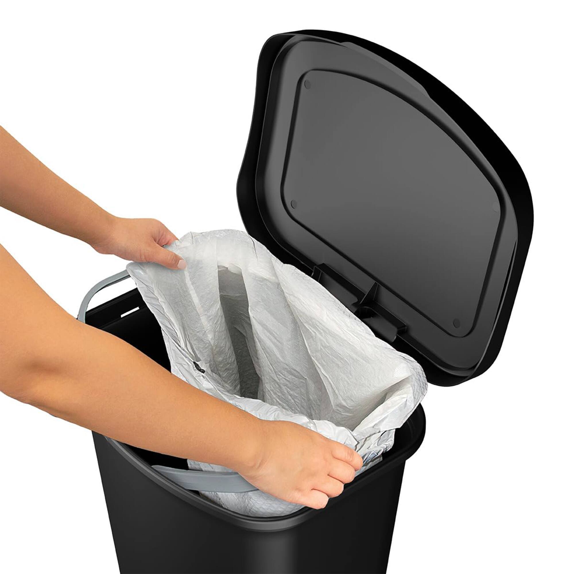 Alt View 2. Glad - Glad Trash Can w/ Lid, Stainless Pedal, Garbage Bag Rings, 13 Gal, Black, 3 Pack - Premium.
