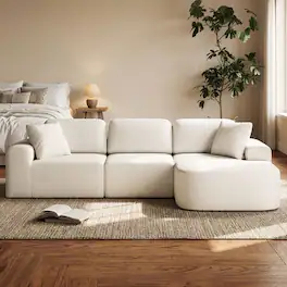Dowinx - No-Assembly Modular Sectional Sofa with Chaise, Bouclé-Inspired L-Shaped Couch for Modern Living Room - Off-White-Right Hand Facing(107")