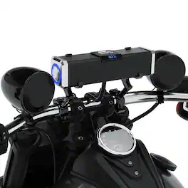 GoHawk - Bluetooth Motorcycle Speakers 4-Speaker Waterproof Stereo System Built-in Amp, Aluminum Soundbar, FM/USB Music - Black