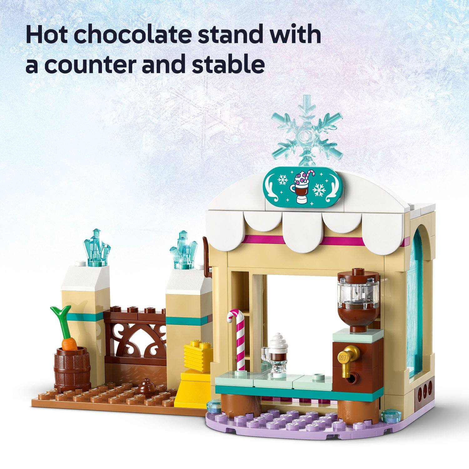Hot chocolate stand with a counter and stable.