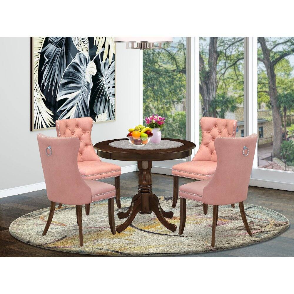 Alt View 9. East West Furniture - 5 Piece Dinette Set Consists of a Round Dining Table with Pedestal - Brown.