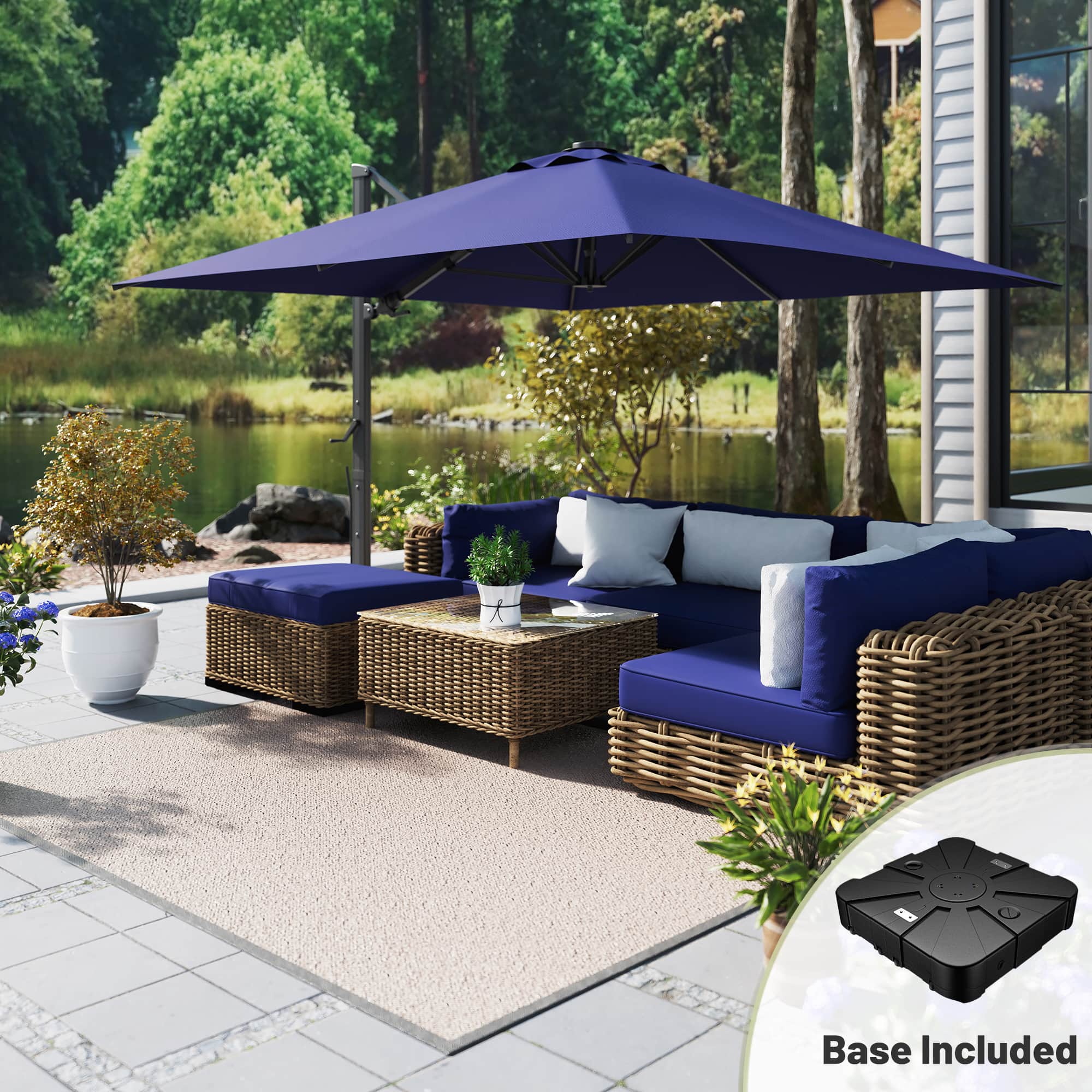 Photos - Parasol Patio Mondawe - 10*10ft Large  Cantilever Umbrella with Bluetooth Speaker and Base - Navy Blue MO-BTMY01NY-JX 