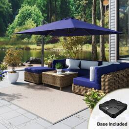 Mondawe - 10*10ft Large Patio Cantilever Umbrella with Bluetooth Speaker and Base - Navy Blue