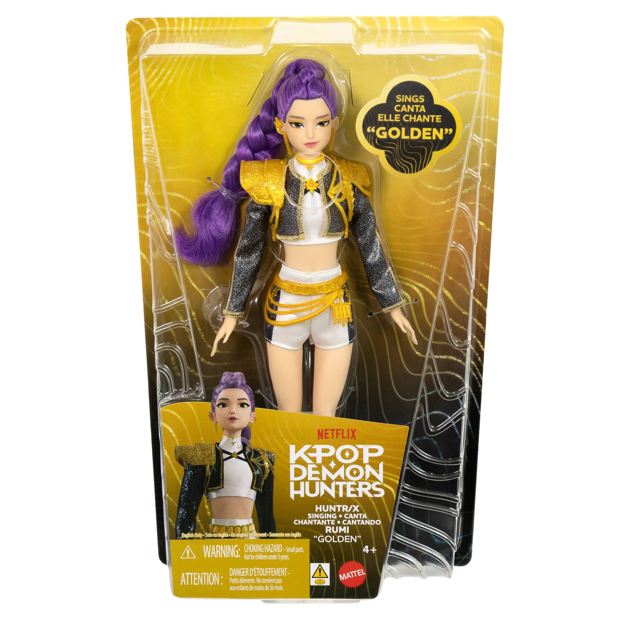 SINGS CANTA ELLE CHANTE "GOLDEN"

NETFLIX KPOP DEMON HUNTERS HUNTR/X SINGING CANTA CHANTANTE 0 CANTANDO RUMI

English Only Solp en agls is anglas expent Somente en ingles "GOLDEN"

WARNING: CHOKING HAZARD-Small parts. Not for children under 3 years. DANGER OUFFEMENT- MATTEL ATTENTION: Petits éléments, le convient 22 126 fanfants de moins de 3 ans.