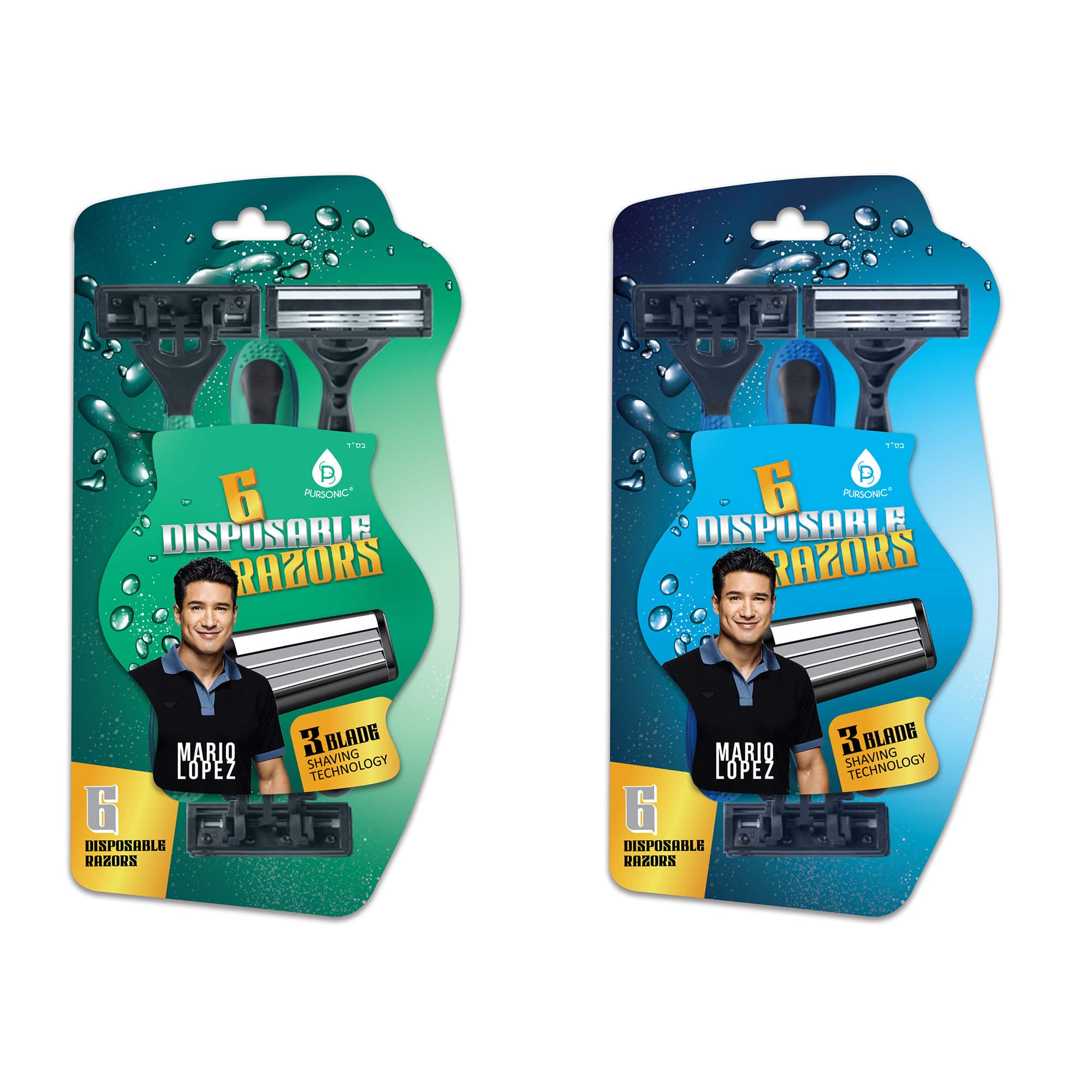 Pursonic - 12 Disposable Razors Bundle – Green & Blue, 3-Blade Shaving Technology