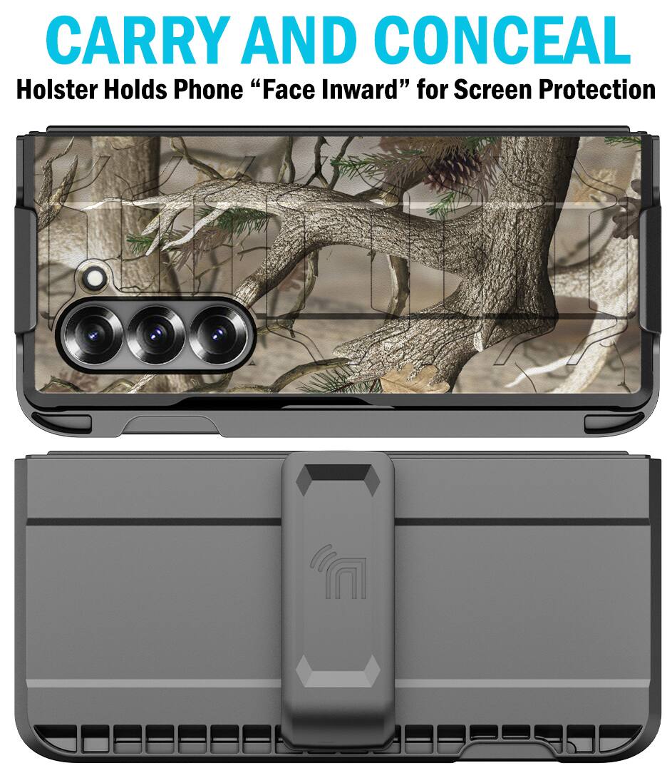 CARRY AND CONCEAL  
Holster Holds Phone "Face Inward" for Screen Protection