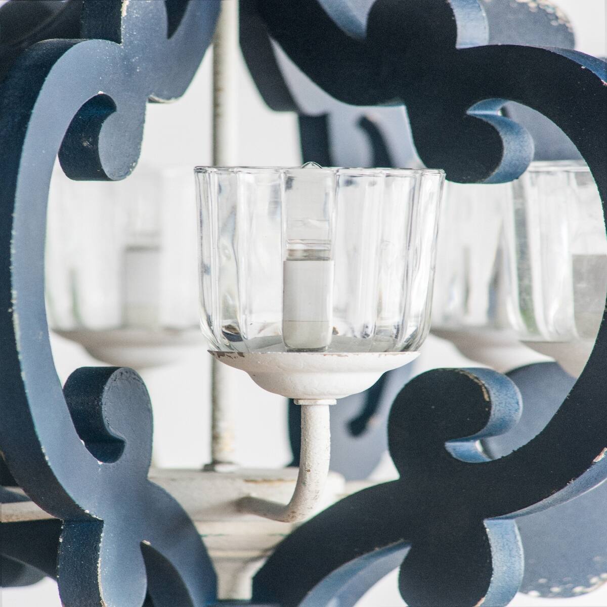 Alt View 7. Loheer - Loheer 6 Light Wood Chandelier Blue and White Farmhouse Pendant for Dining Room.