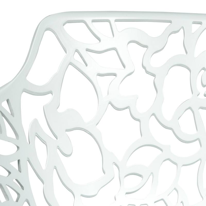 Alt View 2. LeisureMod - Devon Stackable Aluminum Dining Chair with Floral Cutout Design Side Chair for Indoor Outdoor - White.