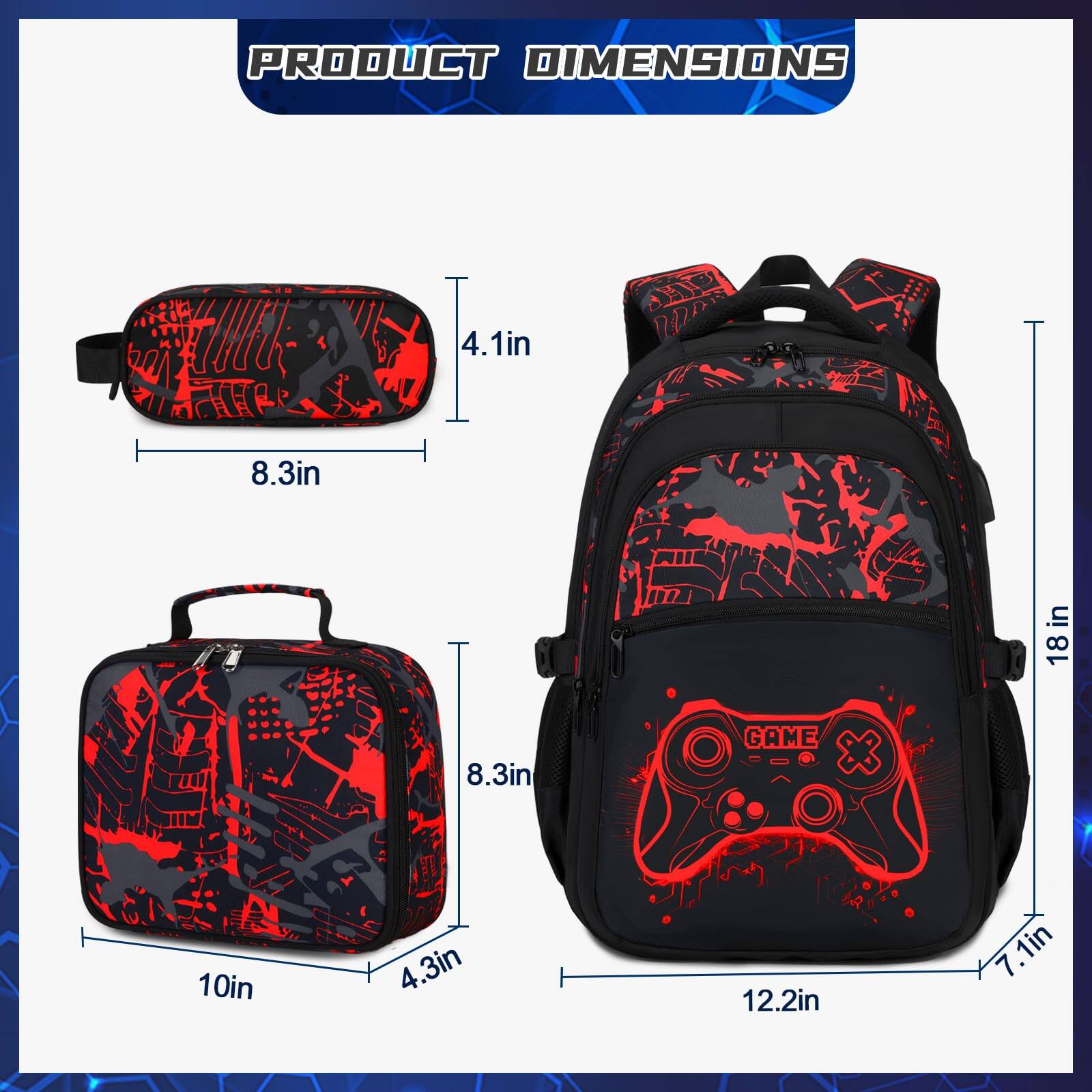 Cozy Serene Backpack For School 3pcs Cool Luminous Gamer With Lunch Box ...