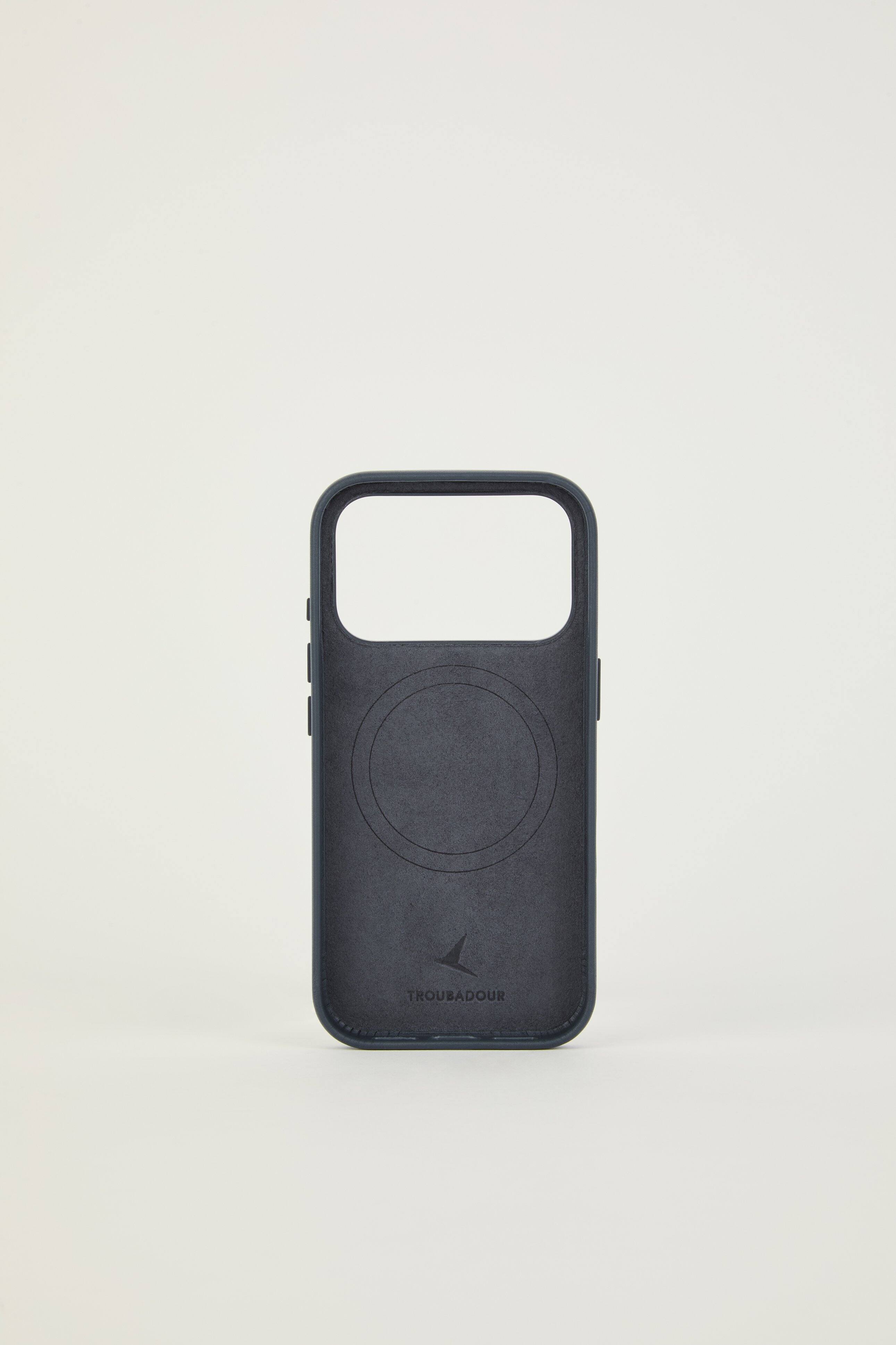Left. Troubadour - iPhone 18 Pro Leather Case - Basalt.