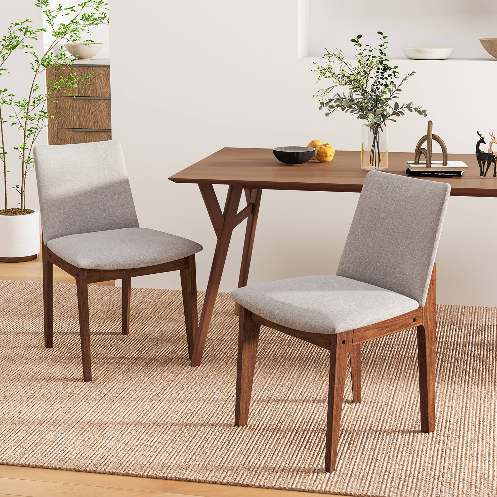 Alt View 4. Gymax - Gymax Wooden Dining Chairs of 4 w/ added Cushions High Curved Back for Dining Room - Walnut, Gray.