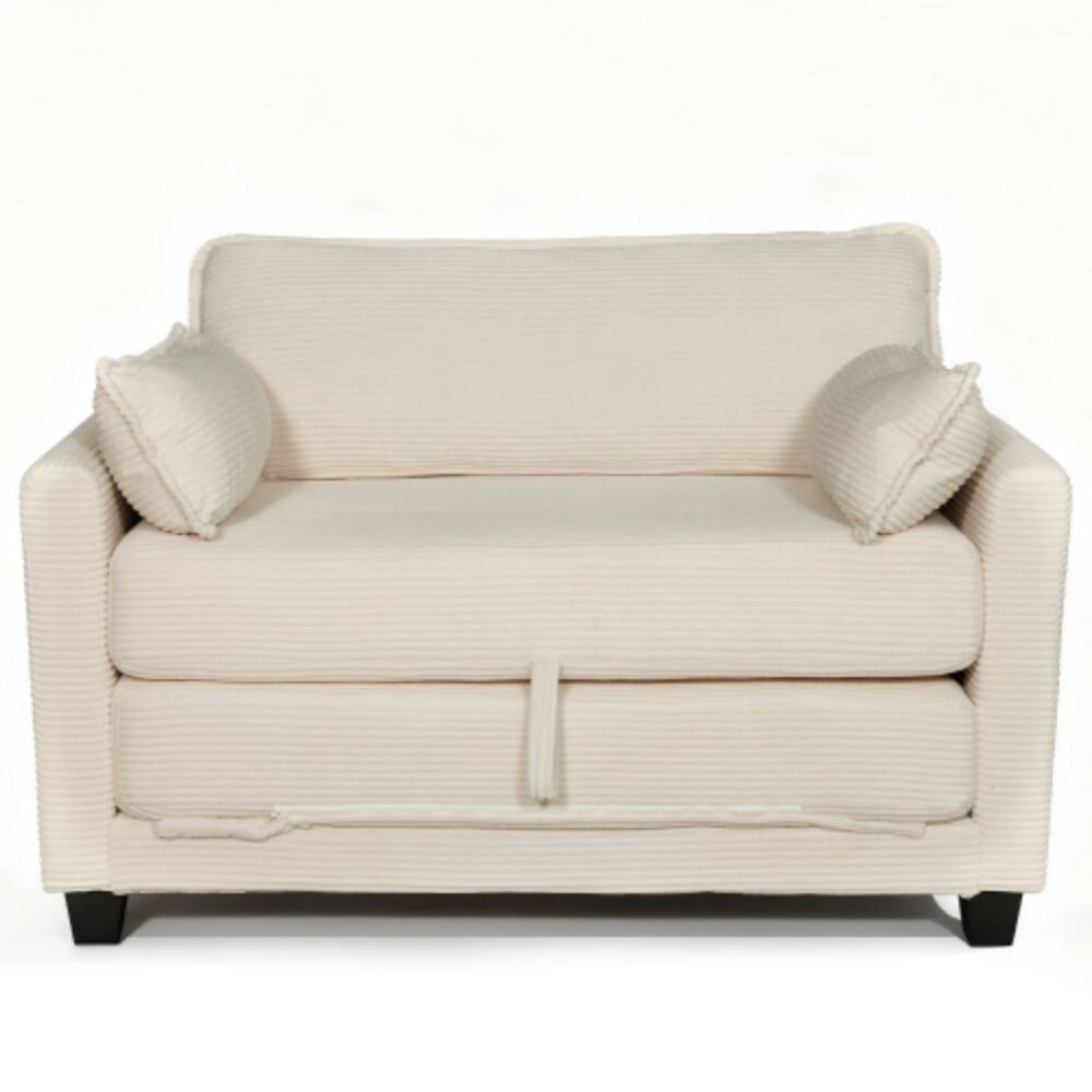 Alt View 5. LUCKY ONE - 2-in-1 Convertible Corduroy 2-Seater Loveseat Sofa Bed w/ Side Storage 375 lbs/seat - Beige.
