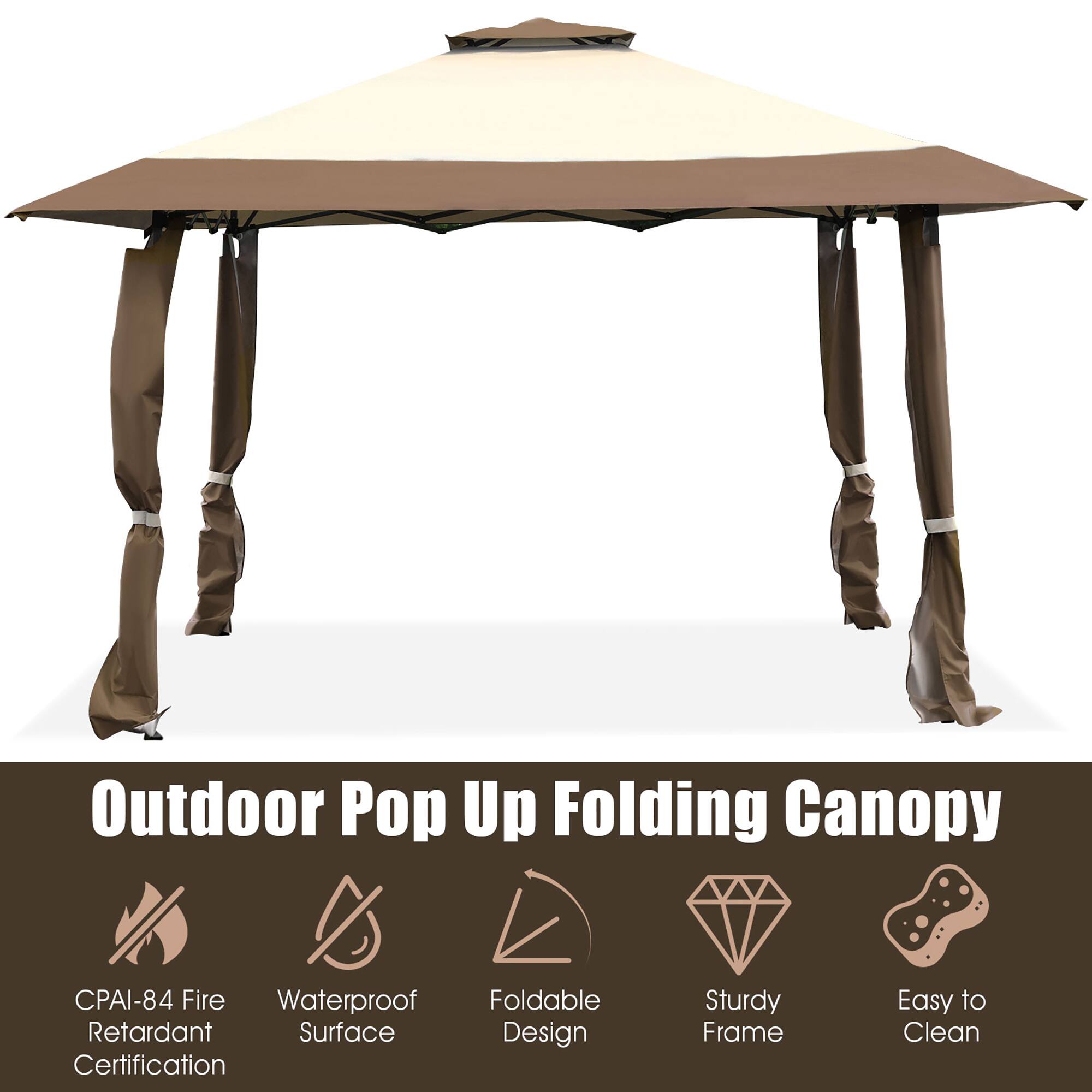 Outdoor Pop Up Folding Canopy

- CPAI-84 Fire Retardant Certification
- Waterproof Surface
- Foldable Design
- Sturdy Frame
- Easy to Clean