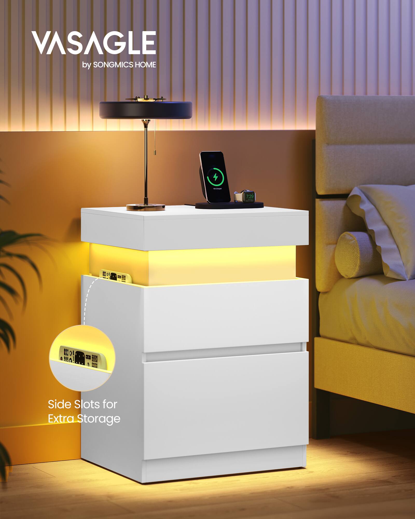 VASAGLE by SONGMICS HOME | 7:29 AM 11 10 d E I C MA! 22 1 M Side Slots for Extra Storage
