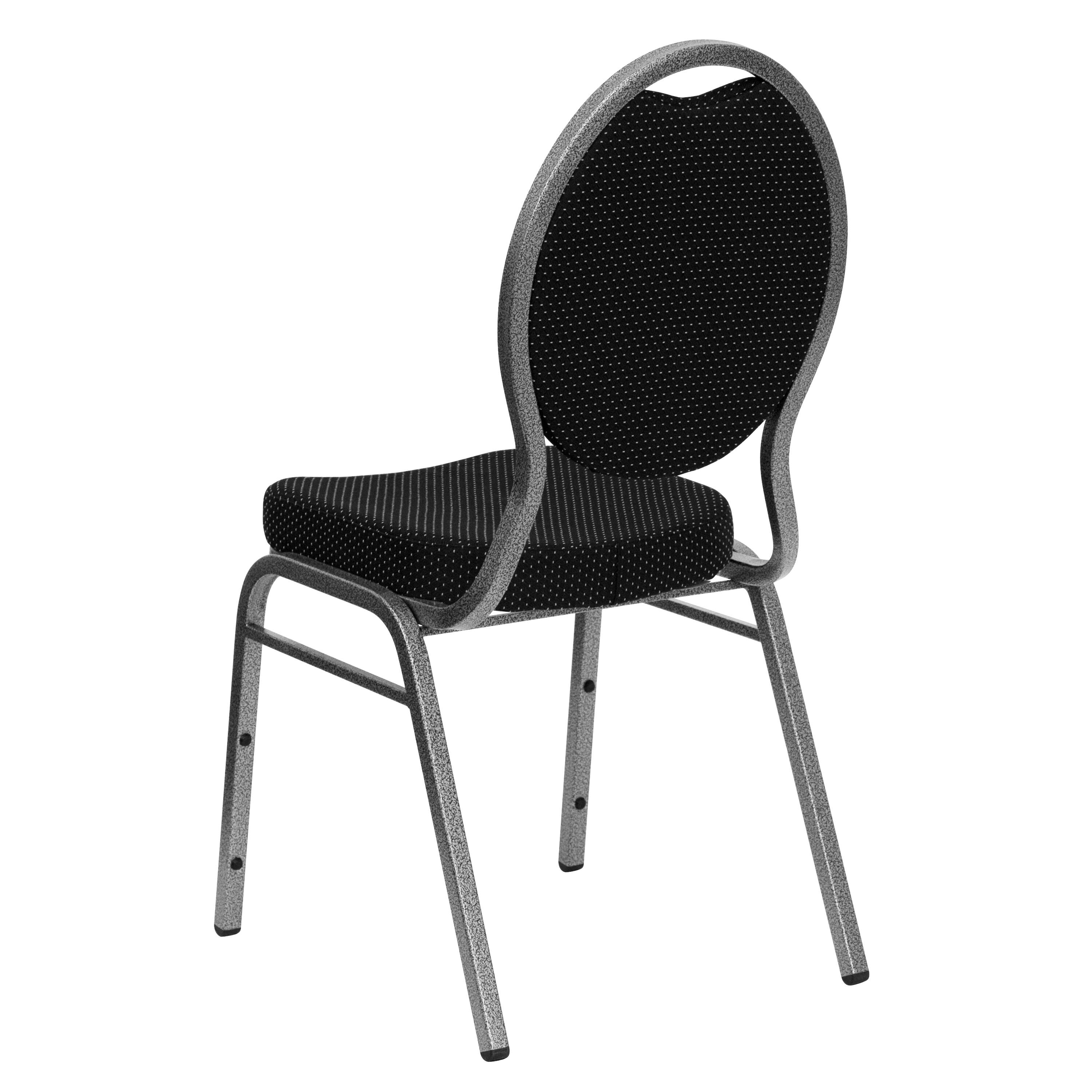 Alt View 5. Emma + Oliver - Teardrop Back Stacking Banquet Dining Chair - Black Patterned Fabric/Silver Vein Frame.