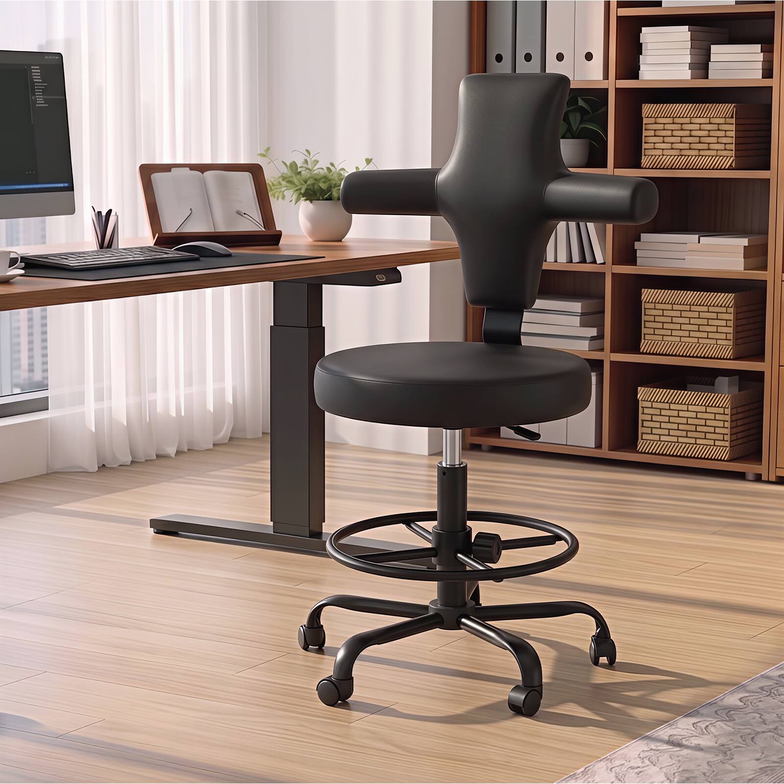 Alt View 1. Pinmoco - PINMOCO Adjustable Drawing Chair with Cross Back Design and Swivel Foot Ring - Black.