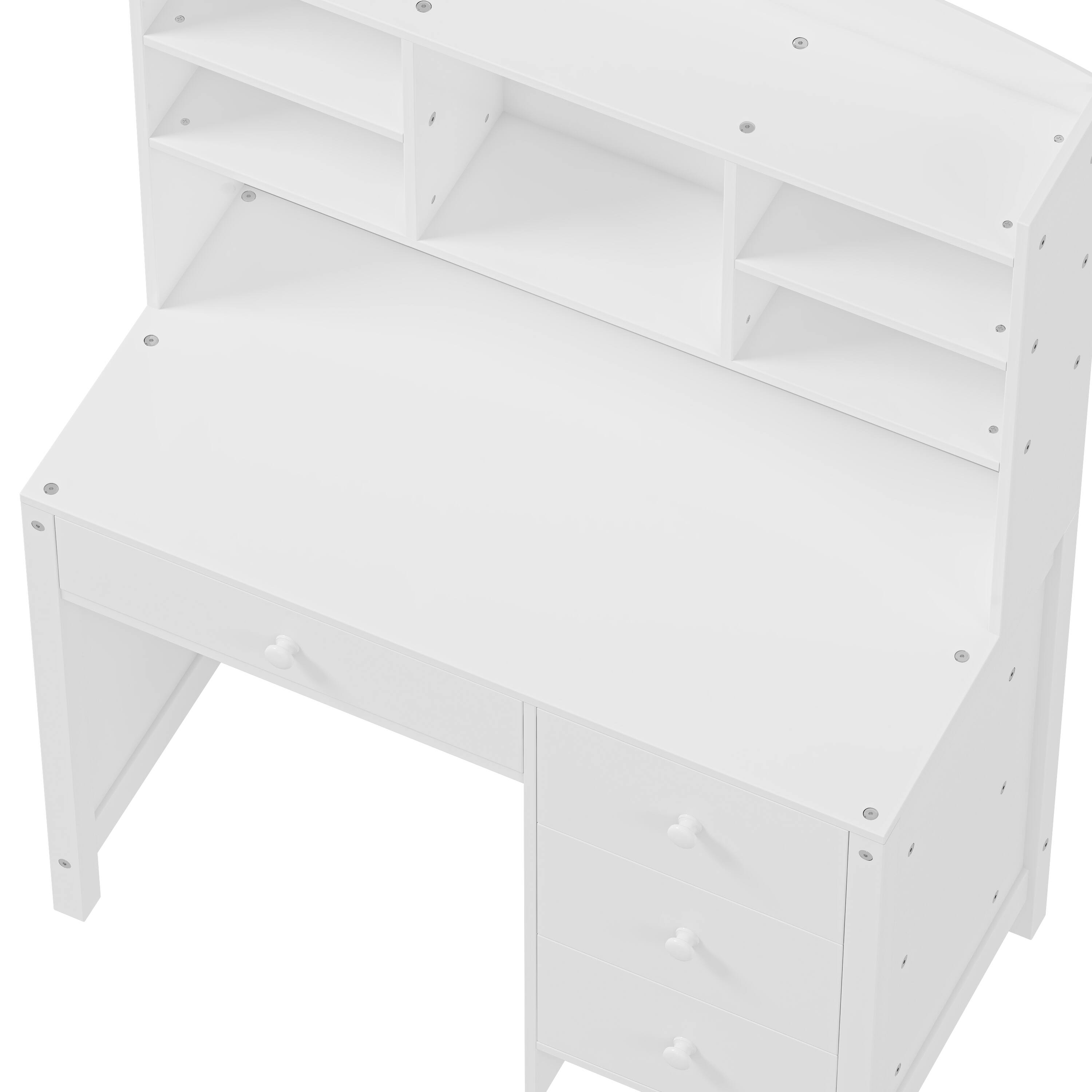 Alt View 10. Tiramisubest - Vintage 40" Home Executive Desk and Upholstered Chair Set,Computer Desk with 4 Drawers,Storage Shelf and Chair,White - White.