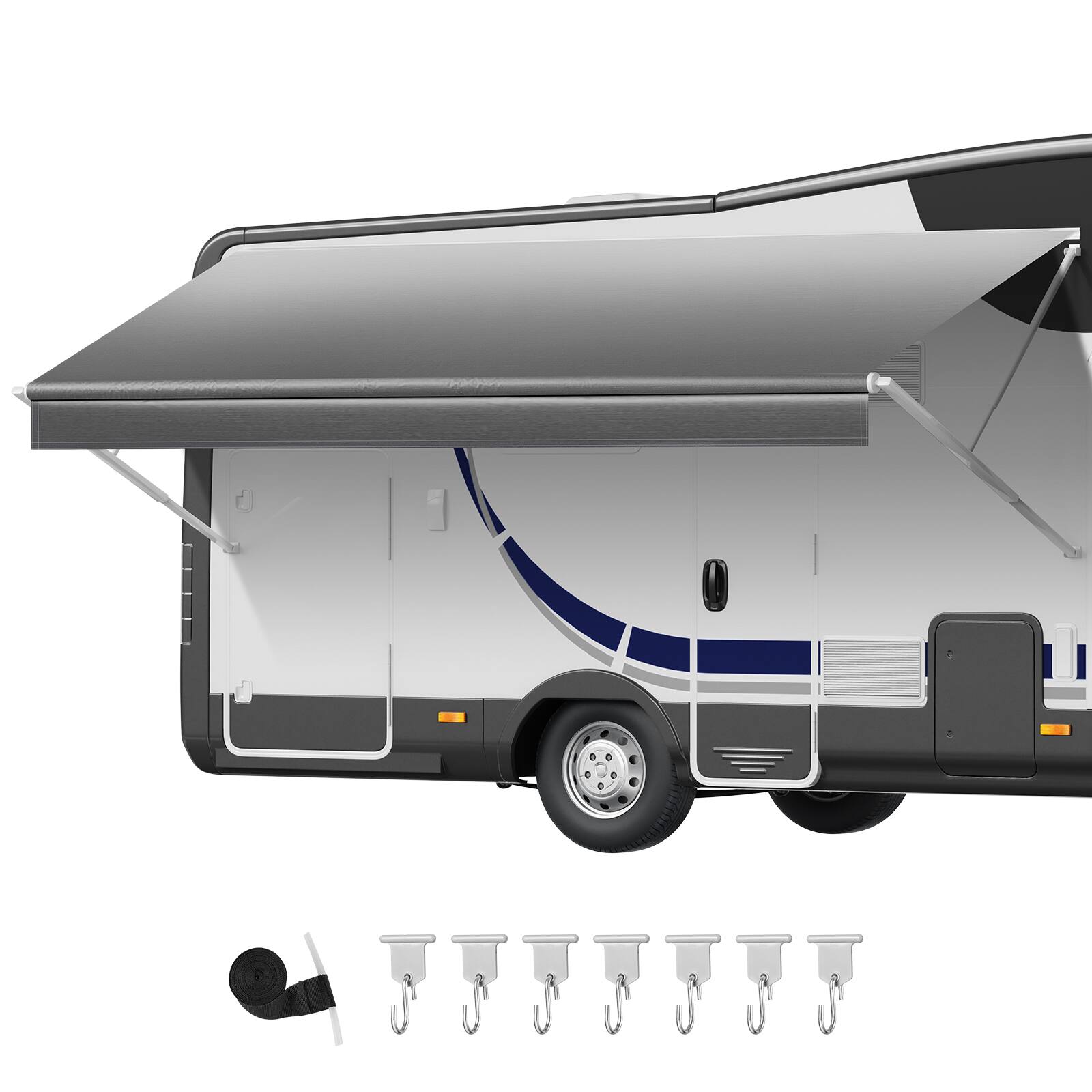 Alt View 5. VEVOR - RV Awning Fabric Replacement, 17' (Fabric 16'2") 18 oz Heavy-Duty Weatherproof Vinyl Camper Awning Replacement - Gradient gray.