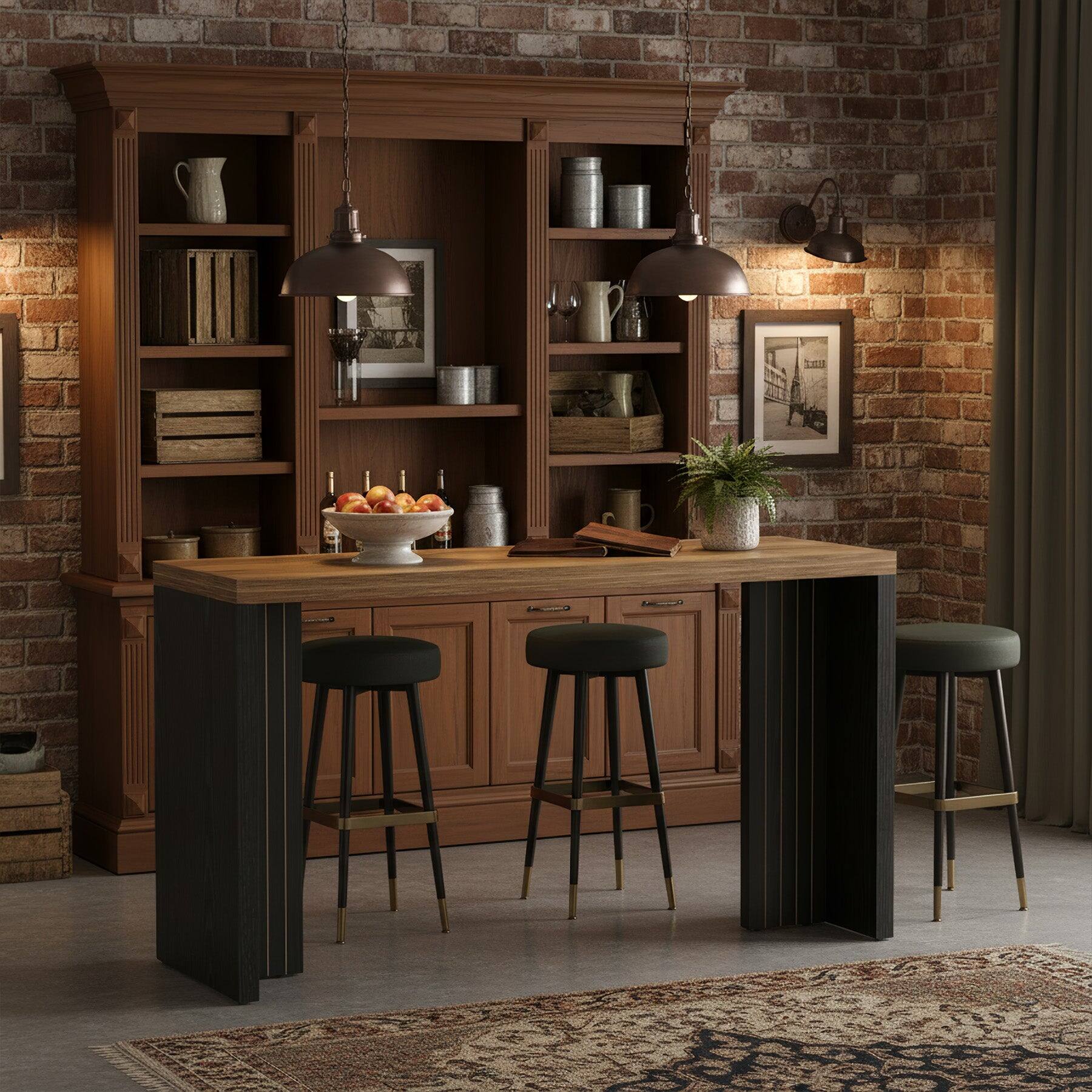 Alt View 1. Tribesigns - Bar Table with Wood Construction and Faux Marble Top for Dining Room, Kitchen and Living Room - Brown.