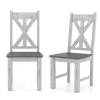 Costway Wooden Dining Chair Set of 2 with Rubber Wood Frame Elegant Hollowed Backrest - White, Gray - Front_Zoom