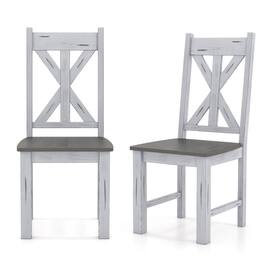 Costway - Wooden Dining Chair Set of 2 with Rubber Wood Frame Elegant Hollowed Backrest - White, Gray