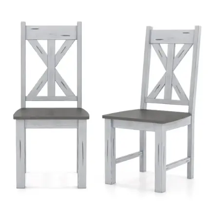 Front. Costway - Wooden Dining Chair Set of 2 with Rubber Wood Frame Elegant Hollowed Backrest - White, Gray.