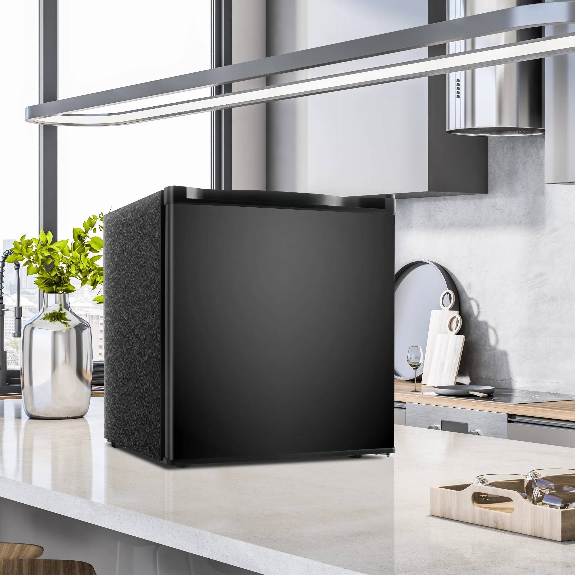 Angle. SIMZLIFE - 1.6 Cu.ft Mini Fridge with Freezer, Single Door Mini Refrigerator for Dorms, Offices & Bedrooms - Black.