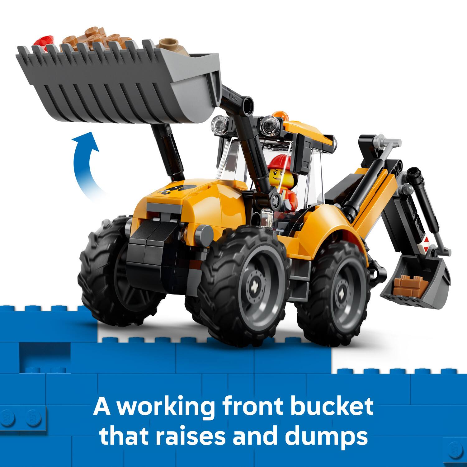 A working front bucket that raises and dumps