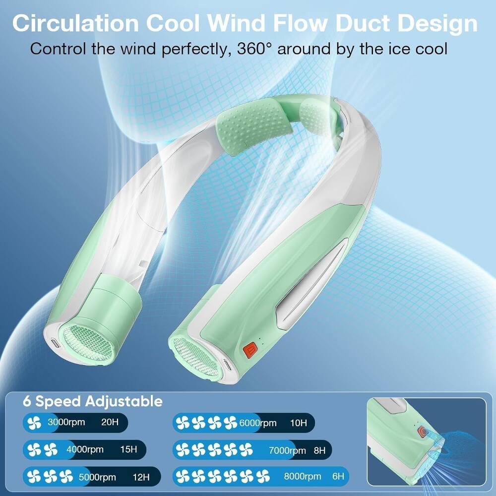 Circulation Cool Wind Flow Duct Design  
Control the wind perfectly, 360° around by the ice cool  

6 Speed Adjustable  
3000rpm 20H  
4000rpm 15H  
5000rpm 12H  
6000rpm 10H  
7000rpm 8H  
8000rpm 6H