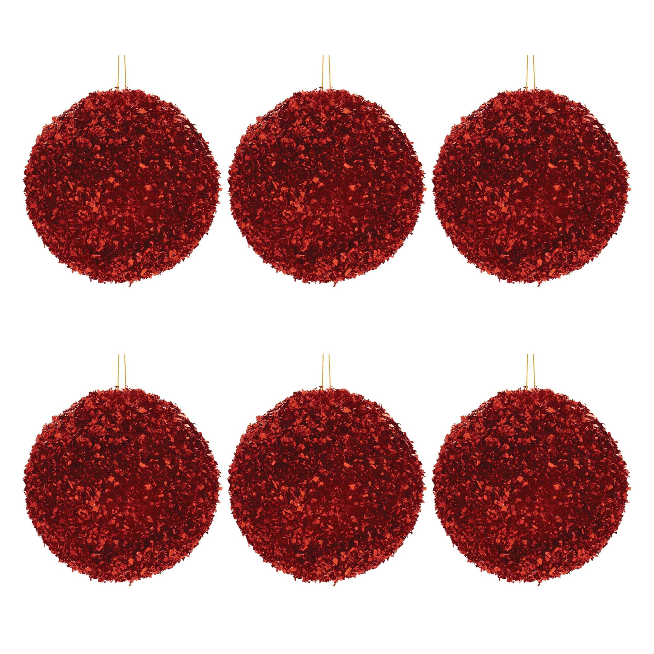 Left. BreeBe - Sequin Ball Ornament (Set of 6) - Red.