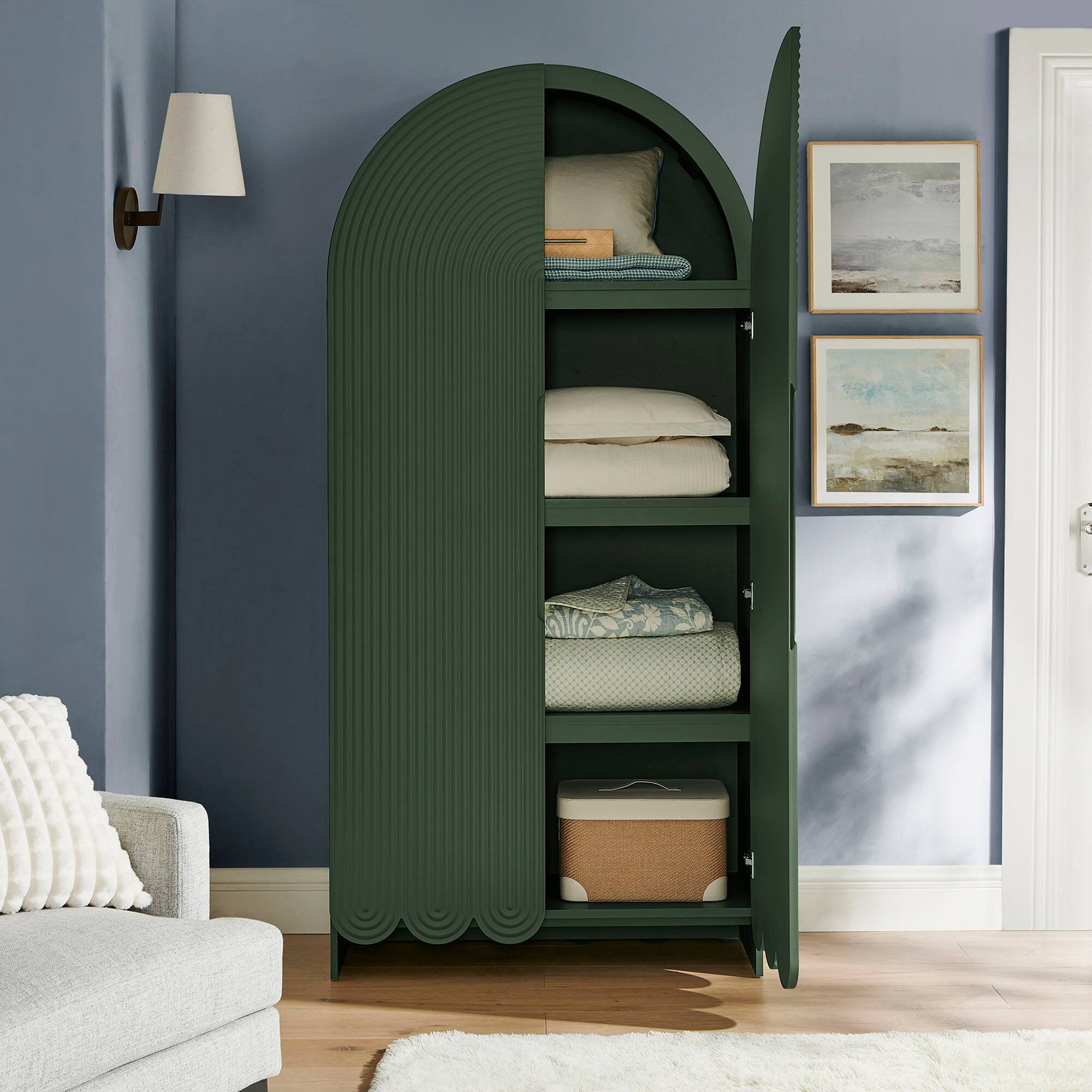 Alt View 1. Modway - Dahlia 78 Inch Fluted and Scalloped Arched Storage Cabinet by Modway - Hunter Green.
