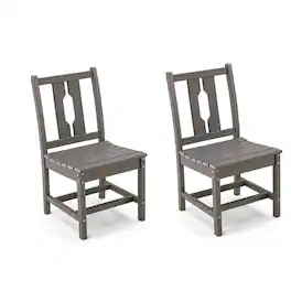 U-HOMY - Outdoor Dining Chairs, HDPE Weather Resistant Patio Chairs with Metal Frame Reinforcement, Set of 2 - Armless