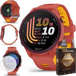 Bundle - Garmin - Forerunner 170 Music GPS Smartwatch 43 mm + Screen Protector & 26-Month Extended Warranty Protection - Red Pink/Mango - (2026)
