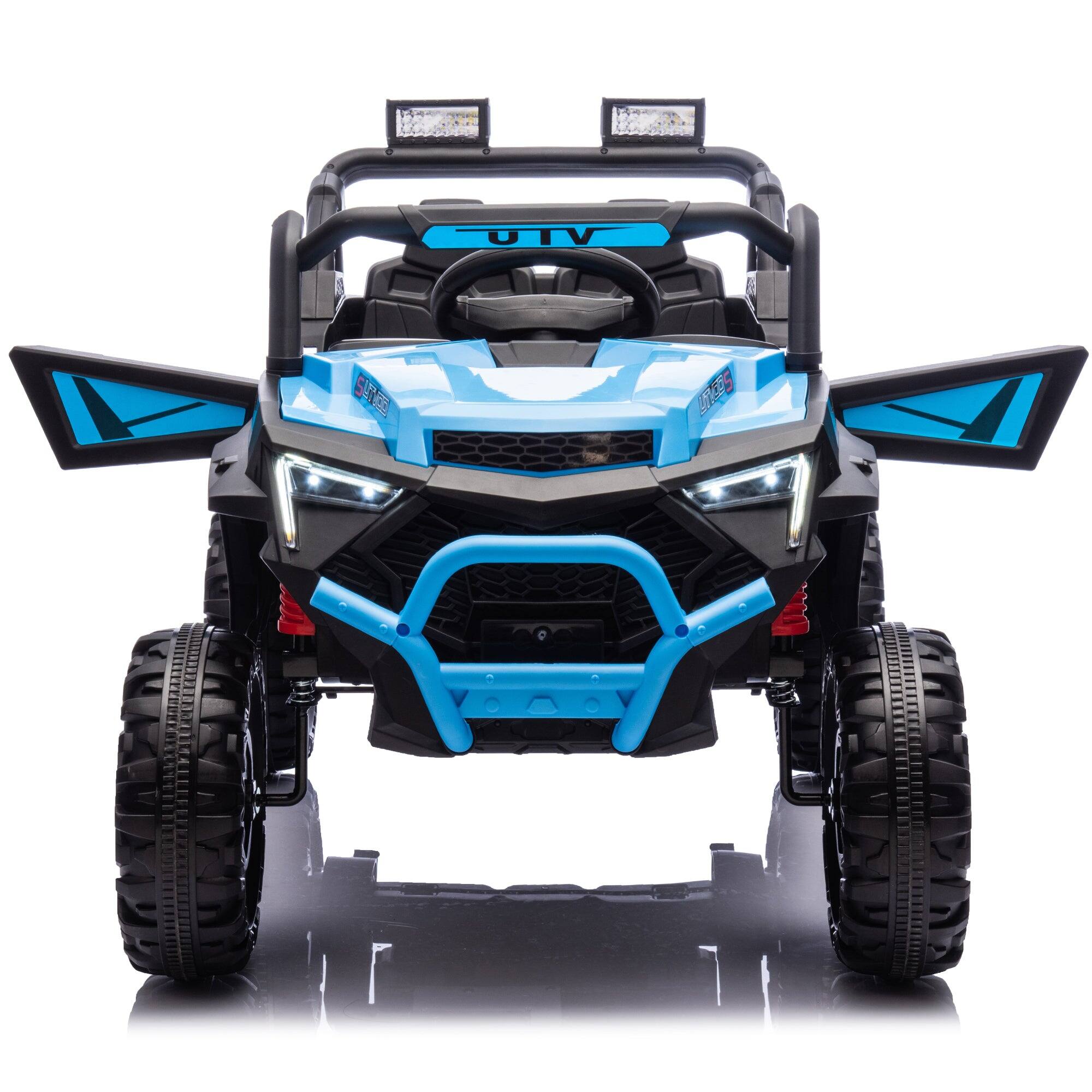 Alt View 9. BreeBe - 24V 400W Kids Ride-On Electric UTV, Parents Remote, 4-Wheel Suspension, LED Lights, USB, MP3, Music, Bluetooth, Display - Blue.
