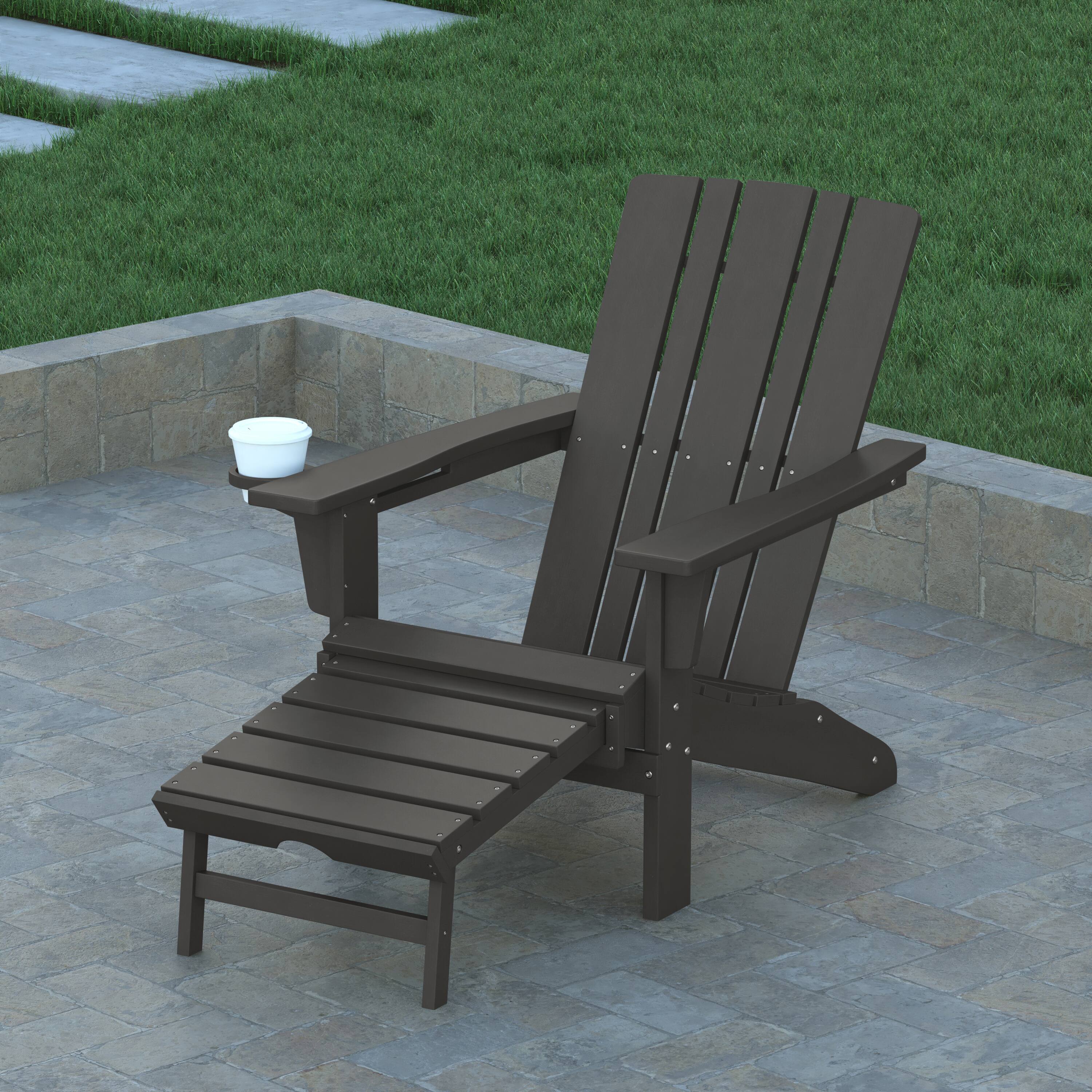 Alt View 4. Emma + Oliver - Haley Set of 2 Adirondack Chairs with Cup Holders and Pull Out Ottoman, All-Weather HDPE Indoor/Outdoor Lounge Chairs - Gray.