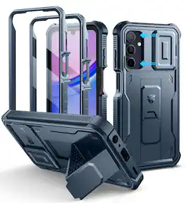 dexnor - for Samsung Galaxy A15-5G Phone Case,2 Front Frame Slide Camera Cover&Kickstand with Screen Protector - Navy Blue
