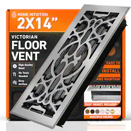 Home Intuition - 2X14 Floor Vent Covers with Mesh Cover Trap, Heat and Air, Floor Vent for HVAC Duct, Victorian, Light Grey - Light Gray
