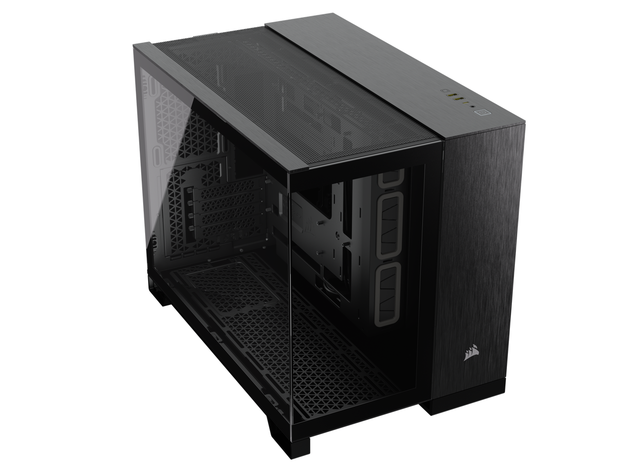 Alt View 3. CORSAIR - CORSAIR 2500X Micro ATX Dual Chamber PC Case, Black/Obsidian Aluminum, CC-9011287-WW - Black.