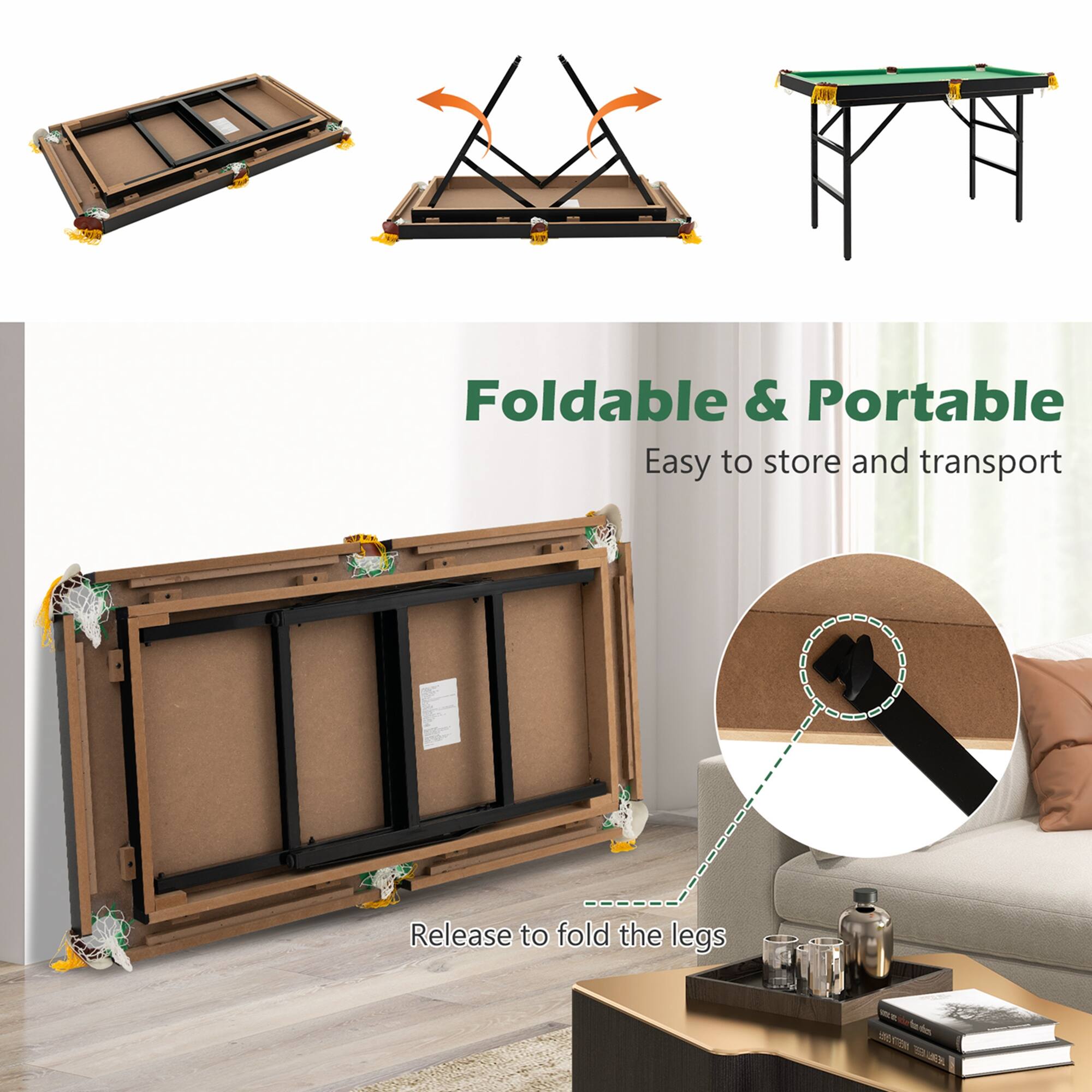 Foldable & Portable: Easy to store and transport. Release to fold the legs.
